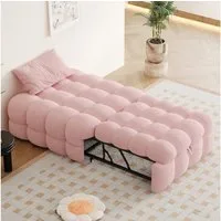 Merax Daybett aus Teddysamt (1 tlg), 2-in-1 Fußhocker Polsterbett mit Ausziehbett, Einzelbett Schlafsofa