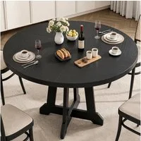 GarveeMore Esstisch runder 47 Zoll aus Holz,robuster Holzsockel für 4 Personen, Küchentische mit Holzsockel für Esszimmer,Küche,Wohnzimmer