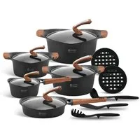 Edenberg Topf-Set Keramik-Granit-Beschichtung Pfanne Kasserolle, Keramik, Aluminium (Topfset, 15-tlg., Komplettset für Küche und Haushalt), inklusive Küchenutensilien und Untersetzer