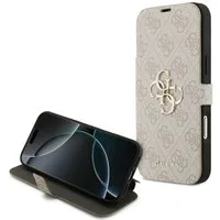 Guess Handyhülle Bookcase iPhone 17 Pro Max rosa Logo goldfarben aufstellbar 6,9 Zoll, Kantenschutz