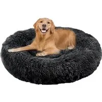 Wallace & Jones Hundekorb Plüschbett Sarnia, dunkelgrau, 80 x 80 x 24 cm, Hundebett, Liegekissen Donut Form, anti-rutsch