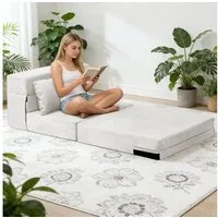 BlingBin Schlafsofa 3 in 1 klappbares Bodensofa Klappmatratze Schaumstoff extra dick 15cm, 210B x 80T x 15H cm 1 Teile, in Matratze umwandelbar, mit 2 Kissen
