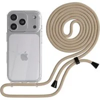EAZY CASE Handykette Hülle mit Kette für Apple iPhone 17 Pro 6,3 Zoll, Slimcover Handykette Hülle mit Band Handykordel Taupe