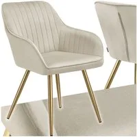 tectake Esszimmerstuhl Polstersessel gepolstert, in Samtoptik, gesteppt, 58 x 62 x 82 cm (Küchenstuhl Marilyn in creme/gold, 1 St), schlanke, goldene Stahlbeine, bodenschonend, Belastbarkeit 120 kg