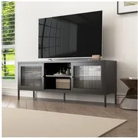 Coemo Sideboard TOKIO, Schwarz TV-Schrank Metall Glastür Lowboard Fernsehtisch Breite 150 cm
