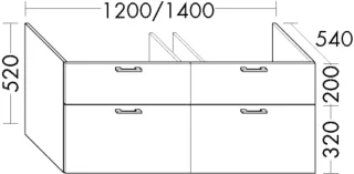Burgbad Waschtischunterschrank System 30 Preisgruppe 1 Aqua 520x1400x540 Eiche Dekor Nachtschwarz WVXR140F7320