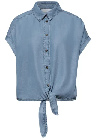 Street One - Kurzarm-Hemdbluse mit femininem Knoten-Detail blau - Gr. - 38