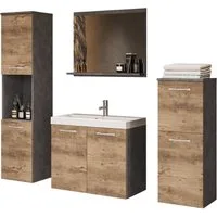 welltime Badmöbel-Set PARLA, (Komplett-Set, 5-St), Waschtisch inkl. Waschbecken, Spiegel, Hochschrank und Hängeschrank