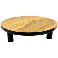 Spetebo Blumenhocker Teak Blumenteller schwarz rund - Ø 15 cm / klein (Packung, 1 St., mit 4 Füßen), Mini Holz Pflanzenhocker