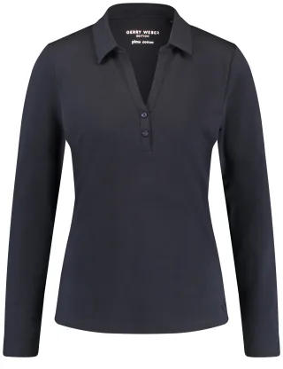 GERRY WEBER Edition - Langarm Poloshirt aus Baumwolle navy - Gr. - 40