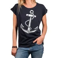 MAKAYA Print-Shirt Damen Anker Motiv Sommer Top Maritime Frauen Oberteile Tunika (Kurzarm, Rundhals, blau, grau, rosa, schwarz) aus Baumwolle