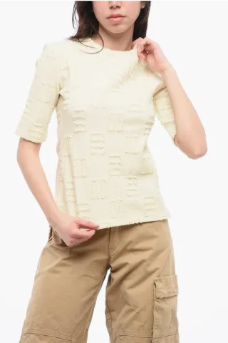 Rundhals-T-Shirt mit Ziernähten in Beige