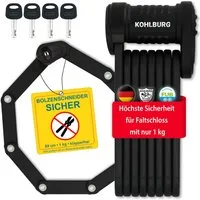 KOHLBURG Faltschloss [höchste Sicherheit für 1 kg] Fahrradschloss für E-Bike & Fahrrad 89cm, aus gehärtetem Spezialstahl mit höchster Sicherheitsstufe
