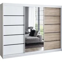 A&J MöbelLand GmbH Schiebetürenschrank VILUNO mit 4 Schubladen und Spiegel (nur für kurze Zeit! TOP ANGEBOT! Geräumiger Schrank mit einer Breite von 200 cm und Spiegel, ideal zur Aufbewahrung von Kleidung und Accessoires. 4 Schubladen und viel Staura