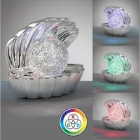 Reality Leuchten LED Tischleuchte SHELLY, Deko Tischlampe in Muschelform mit RGB Farbwechsel, 0,8W 15Lm, Ein-/Ausschalter, Farbwechsel, USB-Ladefunktion, LED fest integriert, RGB, Muschel Tischlampe mit Glitzerkugel und Farbwechsel inkl USB-Ladekabel