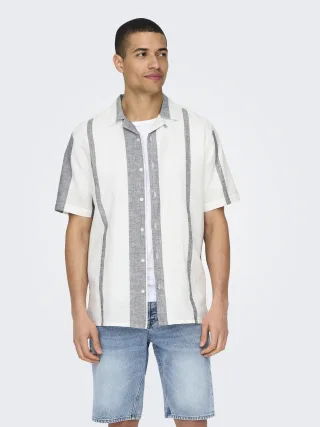 ONLY&SONS - ONSCAIDEN LIFE STRIPE RES LINENBLENDNOOS Cloud Dancer - Gr. - XL