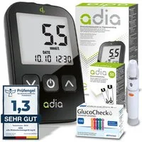 ADIA Blutzuckermessgerät adia Blutzuckermessgerät Set + 60 Teststreifen + 110 Lanzetten mmol/l