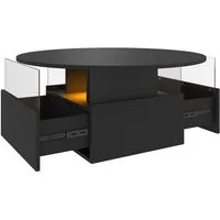 radelldar Couchtisch mit LED-Beleuchtung und 2 Schubladen, Wohnzimmertisch 80x40cm (1-St), Beistelltisch mit runder Platte und extra Ausstellungsfläche