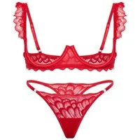 Elegant Love Set: Ouvert-BH Sexy Dessous-Set mit Cut-Outs – Bügel-BH & String, Reizwäsche-Set (Set, 2-tlg., mit Tanga) Spitzen-Unterwäsche-Set mit offener Brust und Schrittöffnung