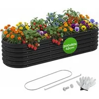 Hausright Hochbeet Metall Gartenbeet, Ovaler Pflanzenkaste, Wetterfest Gemüsebeet (für Garten Balkon, Kantenschutz, Handschuhen, Werkzeug und Montagematerial geliefert), BxTxH: 200x60x45 cm, Stahl Rostfrei & Verzinkt, mit Kantenschutz