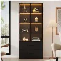 Merax Glasvitrine mit LED-Beleuchtung (60x40x160cm, 1-St., für Wohnzimmer Schlafzimmer) Vitrine mit 2 Schubladen, Hochschrank Stehend Vitrinenschrank