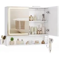 MSMASK Badezimmerspiegelschrank mit LED-Beleuchtung & Steckdose, Wandmontiert mit Stauraum (1-St) Spiegelschrank 70x16x60cm