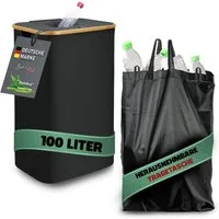 Bestlivings Flaschensammler mit Bambusrahmen für Leergut (100L), 44x33x70 cm, 100% Polyester, inkl. abnehmbare integrierte Tragetasche
