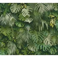 A.S. Création Vliestapete Greenery mit Palmenprint in Dschungel Optik, glatt, floral, Wald, botanisch, Palmentapete Tapete Dschungel Tapeten Wohnzimmer Schlafzimmer Küche