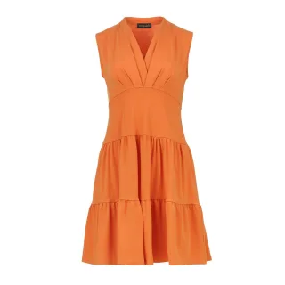 Dunkeloranges Jerseykleid – Überknielang, lockere Passform, Baumwollmischung