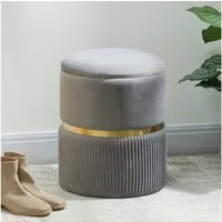 HOMCOM Sitzhocker Polsterhocker mit Samtoptik (Runder Hocker, 1 St., Polsterhocker), für Wohnzimmer, Schlafzimmer, Hellgrau