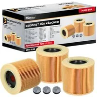 McFilter Patronenfilter (3 Filter) Lamellenfilter für Kärcher, Alternative zu KFI 3310, für Kärcher Nass-Trockensauger Staubsauger KNT 2 Premium, wie Kärcher Filter 6.414-552.0, 6.414-772.0, 6.414-547.0, (3-St., Filter + Verschlussschraube), gegen Fe