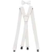 Fabio Farini Hosenträger Herren Hosenträger Pack 3cm X-Form mit passender Fliege Set Weiß 3cm Hosenträger - Weiß Unifarben Struktur Fliege