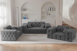 Sofaset Designersofa CHANTAL 2-1-1 in Stoff Moly Anthrazit