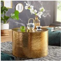 FINEBUY Couchtisch SuVa12257_1 Ø 61 cm Wohnzimmertisch Sofatisch Hammerschlag Stubentisch (Sofatisch Orientalisch, Kleiner Wohnzimmertisch), 5x61 cm Aluminium Hammerschlag Gold Rund, 61x40
