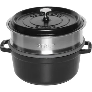 Staub La Cocotte 24cm rund, mit Dämpfeinsatz, schwarz