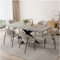 Jiexi Esstisch Tisch-und Stuhlset, Ausziehbarer Esstisch (130–170 cm) mit 4-6 Stühlen, ausziehbarer, hohe Härte, für 6 Personen