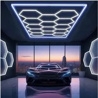 oyajia LED Dekolicht 14er-Pack Hexagon LED Garagenleuchte, Rahmen/Blau, LED Garage Light, Kaltweiß+Blau, DIY LED Dekolicht für Garage Studio Friseursalons Auto-Detailing-Shop