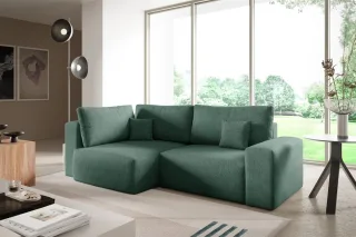 Ecksofa Schlafsofa Sofa ARONA in Stoff Centaur Meeresgrün Ottomane Links
