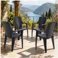 Progarden Gartenstuhl Kunststoff Schwarz 4 er Set (Set, 4 St), UV-Beständig, Robust, Wetterfest, Made in Italy, Hochwertig