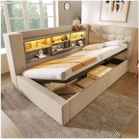 Flieks Daybett, Hydraulisches Polsterbett 90x200cm mit LED-Beleuchtung und Aufladen