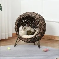 PawHut Tierhaus Katzenhaus mit Kissen Katzenschlafplatz mit erhöhten Füßen, für Katzen, Braun