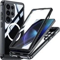 Wigento Handyhülle Für Samsung Galaxy S25 Ultra 5G MagSafe 360 Grad Hybrid Bumper Schwarz, Full Body, MagSafe-Unterstützung, präzise Passform