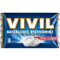 VIVIL Süßigkeit, Vivil Pastillen mit natürlichem Pfefferminz 3 Rollen zuckerfrei 84g
