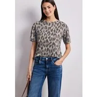 STREET ONE Kurzarmshirt Sommershirt im Ausbrenner-und Leo-Look