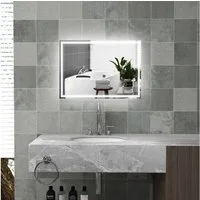 HOMCOM Badspiegel 70 x 50 cm Badezimmerspiegel mit LED-Leuchte (Wandspiegel mit 3 Lichtfarben, 1-St., beschlagfreier Lichtspiegel mit Touchschalter), IP44, Silber