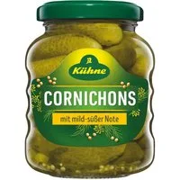 Kühne Gemüsekonserve, Kühne Cornichons süß mit mild süßlicher Note ATG 110g Glas 212ml