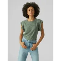 Vero Moda Rundhalsshirt VMTASSA SL FRILL TOP NOOS Materialmix, loose fit
