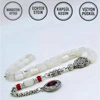 M-Punkt24 Kettenanhänger Tesbih Tespih Echte Steine Gebetskette Misbaha Rosary (MONDSTEIN AY TASI), Echte Steine