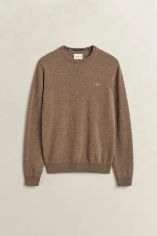 GANT - Rundhalspullover aus Lambswool light brown melange - Gr. - XXXL