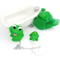 Bauer & Thürridl Handelsgesellschaft m.b.H. Badaccessoire-Set Badefrösche Set mit Badewanne als Seifenablage & Stöpsel Grün Weiß PVC, freundlich gestaltet